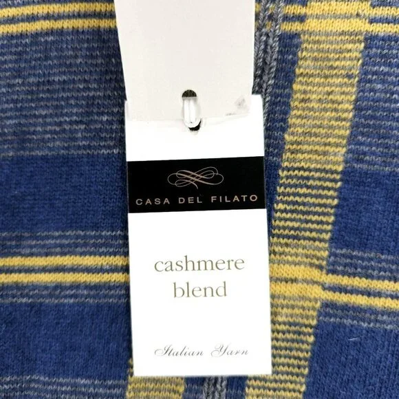 CODICE Sweater Wool Cashmere Blend Italian Yarn Blue Yellow Plaid Front EU 50 Crewneck